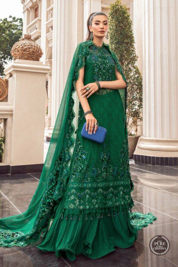 Model Wearing Maria B Chiffon Suits Online | Buy Pakistani Suits Online