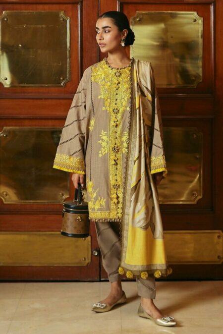 An image showcasing a stunning outfit from the Muzlin By Sana Safinaz collection