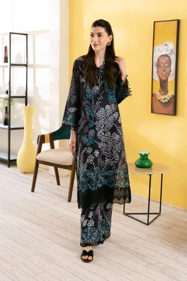 Model wearing Chikankari Lawn Suit - Exquisite Embroidered Elegance